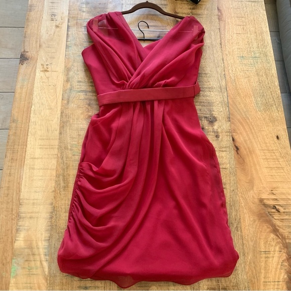 Lela Rose Sleeveless V Neck Short Bridesmaid Flame Dress by Dessy Size 10 - Picture 5 of 16